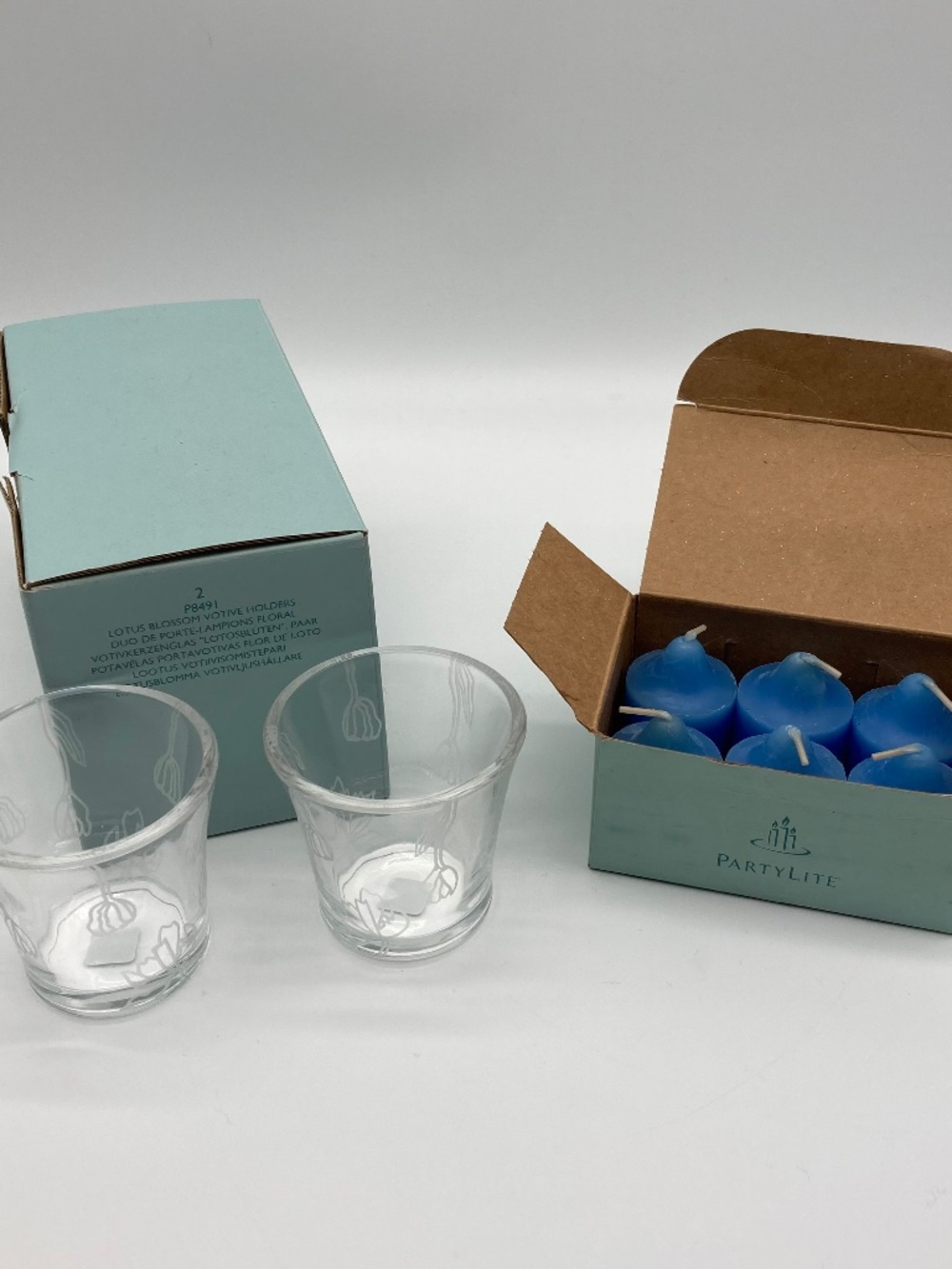 PartyLite Lotus Blossom Clear Glass Votive Holders P8491 Solitude Candles V0072
